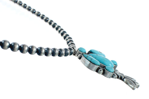 Turquoise Sterling Silver Old Pawn Navajo Bead Necklace NX11483